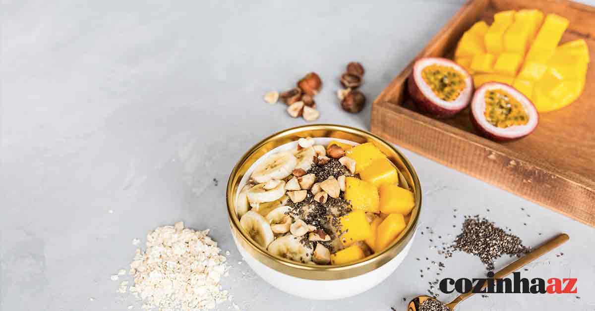 Overnight oats com frutas amarelas